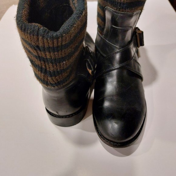 Splendid Black Leather Ankle Boots w/Brown/Black Knit Top - Size 9.5M - Picture 4 of 7